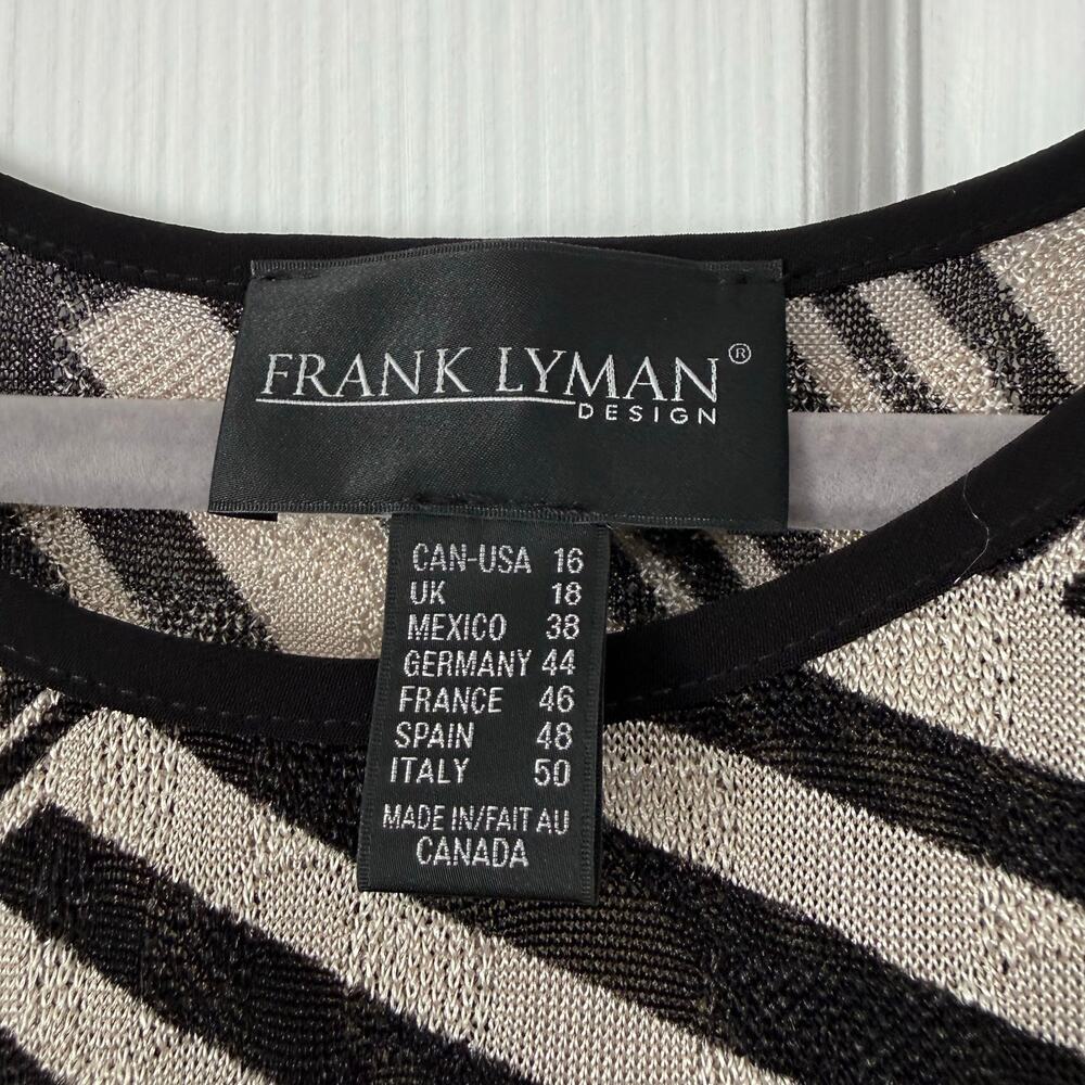 Frank Lyman Design Women's Knit Black Cream Tie Front Top Size 16 - Picture 6 of 10